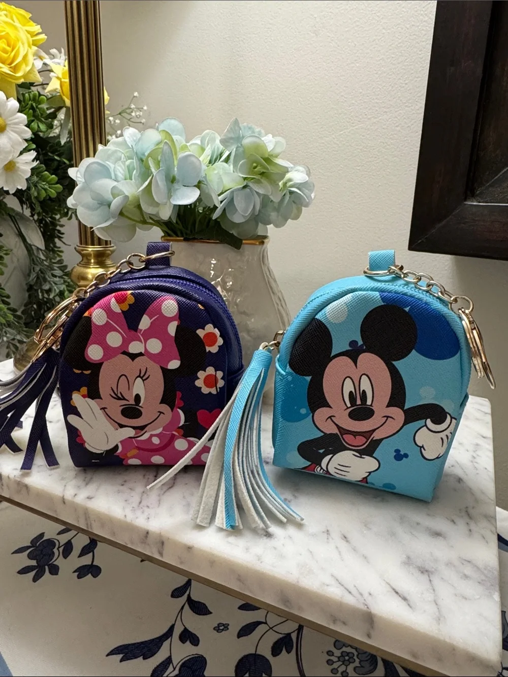 Disney Kids Minnie & Mickey Mini Backpack Bag Charm/Keychain Purple & Blue NWOT